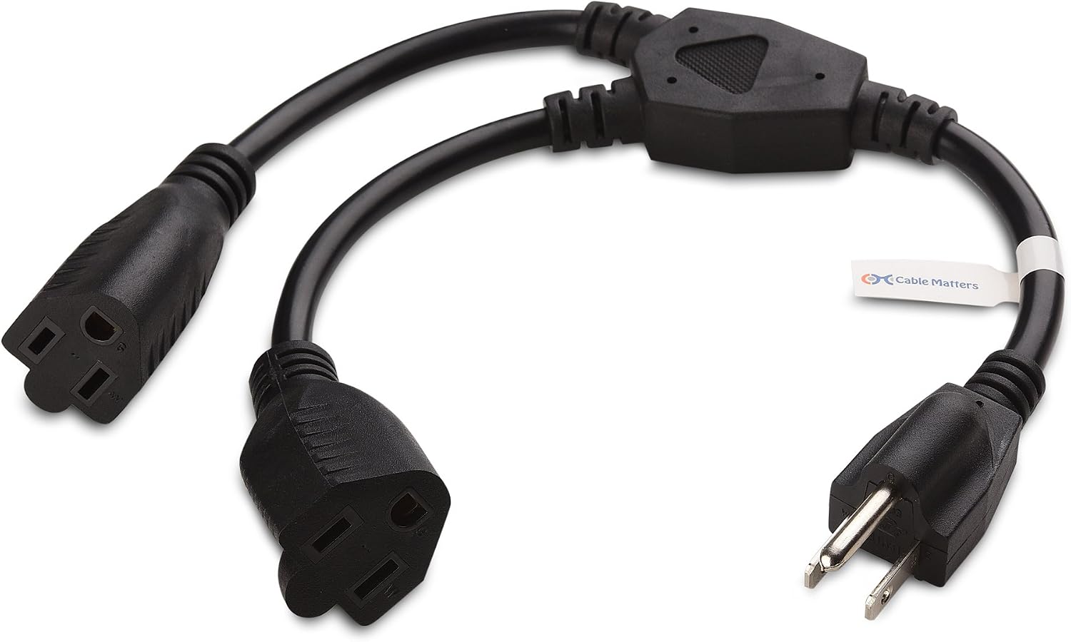 Cable Matters 2-Pack 2 Outlet Power Splitter Cord (Power Cord Splitter/Outlet Saver) 1.2 Feet
