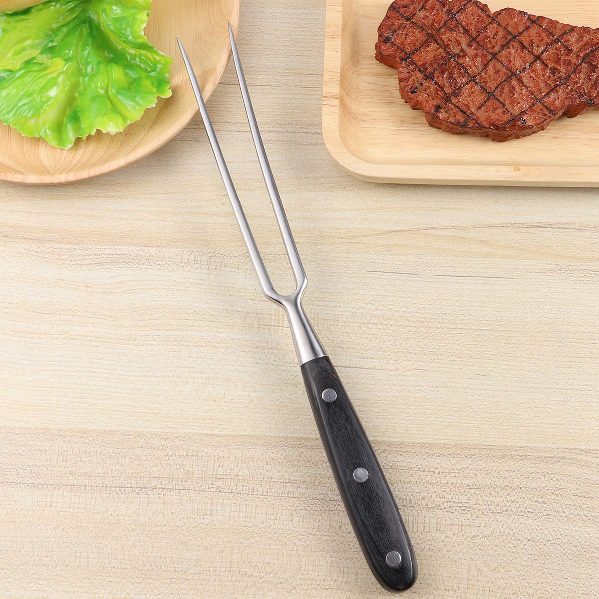 Grillzubehör, Tranchiergabel, Grillgabel, Edelstahl, Fleischbräter, Serviergabel, Holzgriff, for Campingküche, 30 cm, Rot(Black)