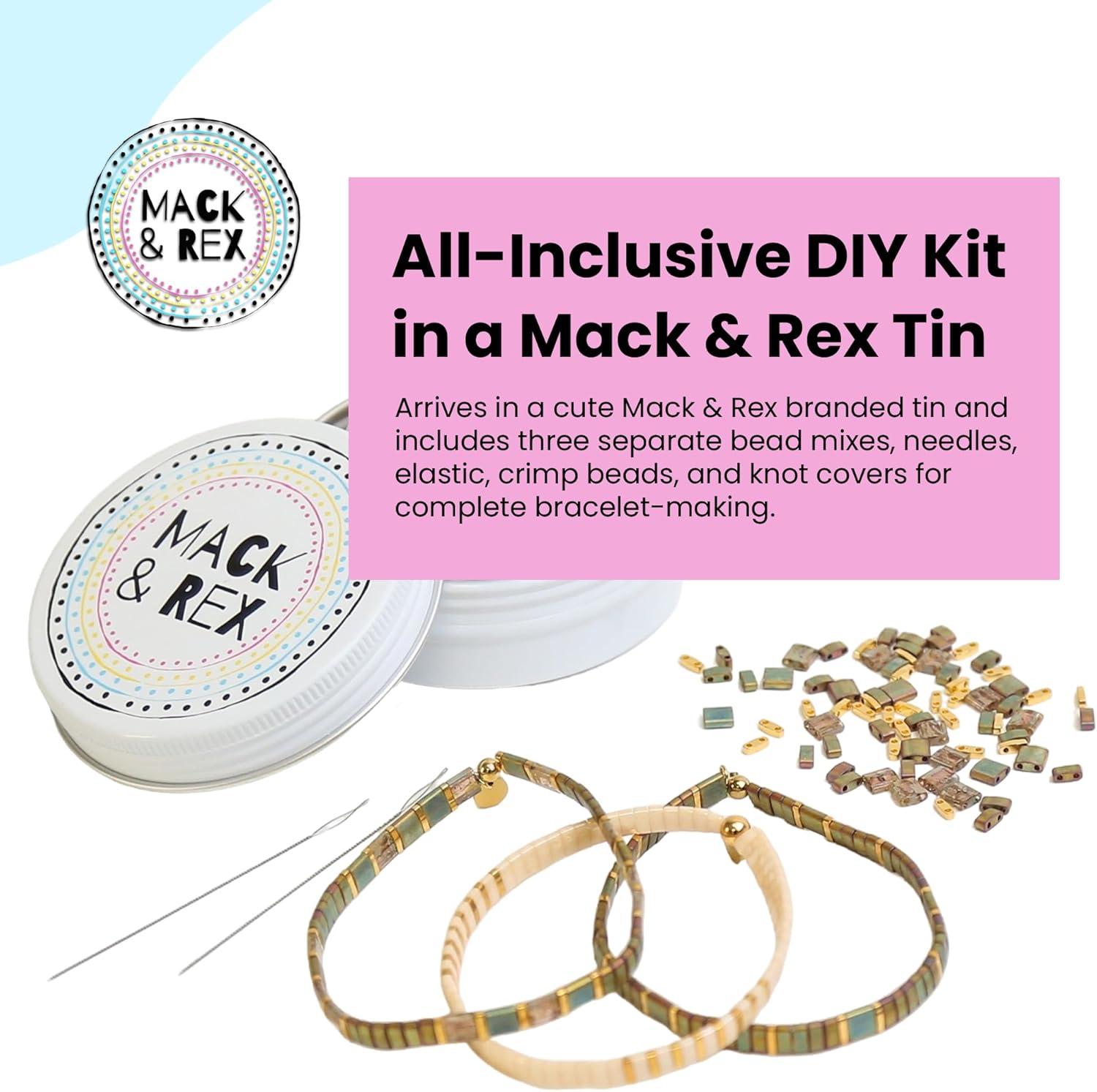 Mack and Rex Trio Bracelet Kits - Carolina Beaches - Makes 3 Bracelets! - Includes Tila Beads, Needles, Crystal Elastic, Crimp Beads, Knot Covers, Extra Supplies - Gift for Birthdays & Holidays