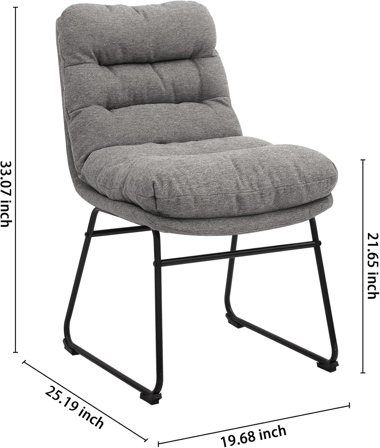 CangLong Modern Accent Kitchen Chairs with Fabric Soft Padded Back in Checkered Pattern and Chrome Legs, Set of 2,Grey