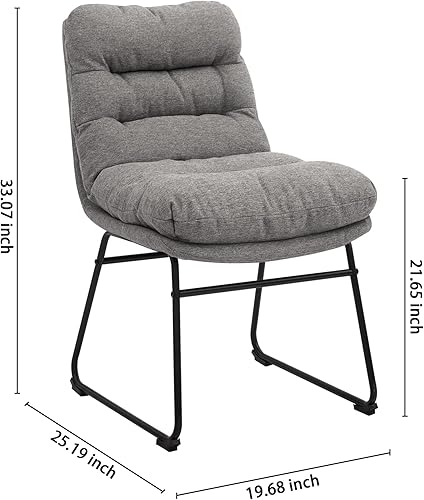 Miniatura 3 de CangLong Modern Accent - Juego de 2 sillas de cocina con respaldo acolchado suave de tela en patrón a cuadros y patas cromadas, color gris Gris,Verde