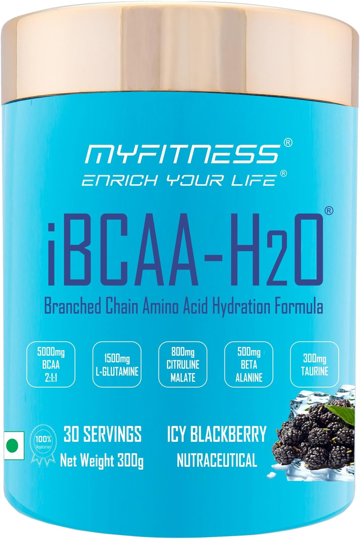 BCAA Powder 5000mg | iBCAA H2O | 30 Servings | BCAA Supplement for Men & Women | Pre Workout & Intra Workout Supplement + Amino Acids | 300g (Icy Blackberry)
