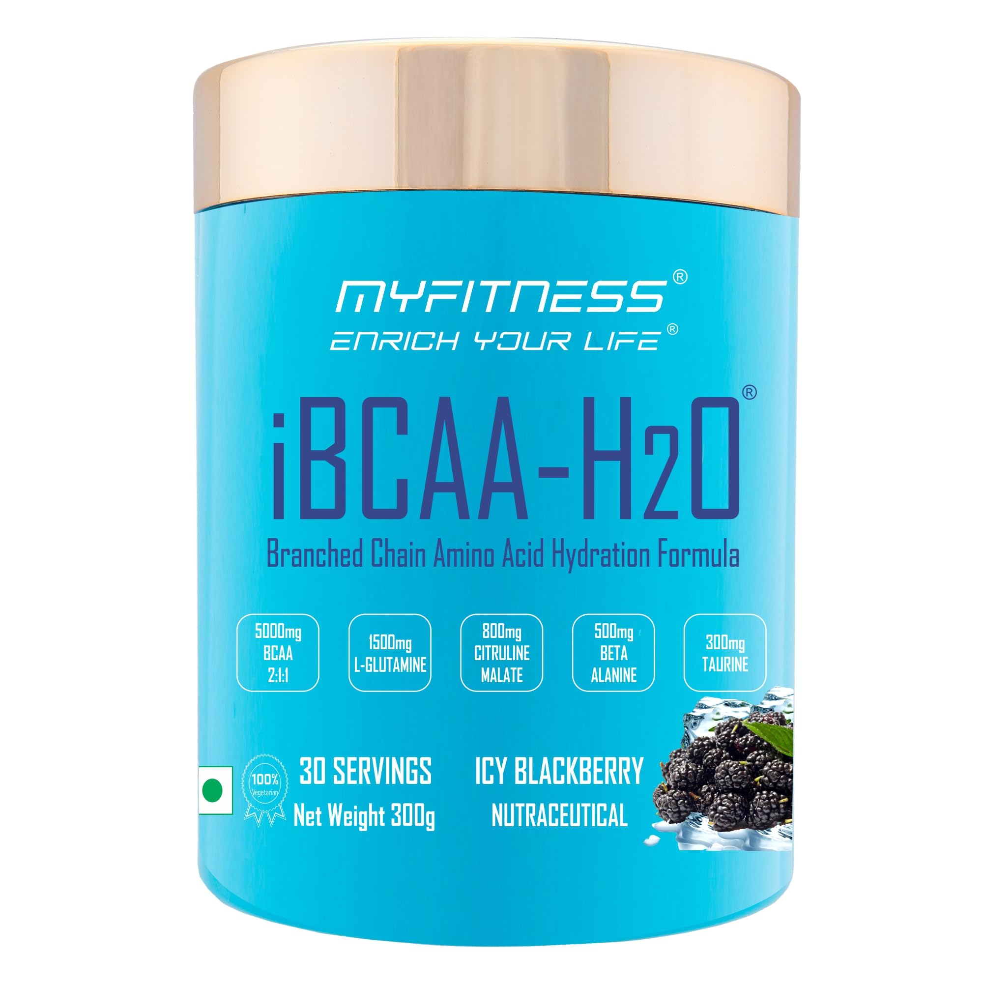 BCAA Powder 5000mg | iBCAA H2O | 30 Servings | BCAA Supplement for Men & Women | Pre Workout & Intra Workout Supplement + Amino Acids | 300g (Icy Blackberry)