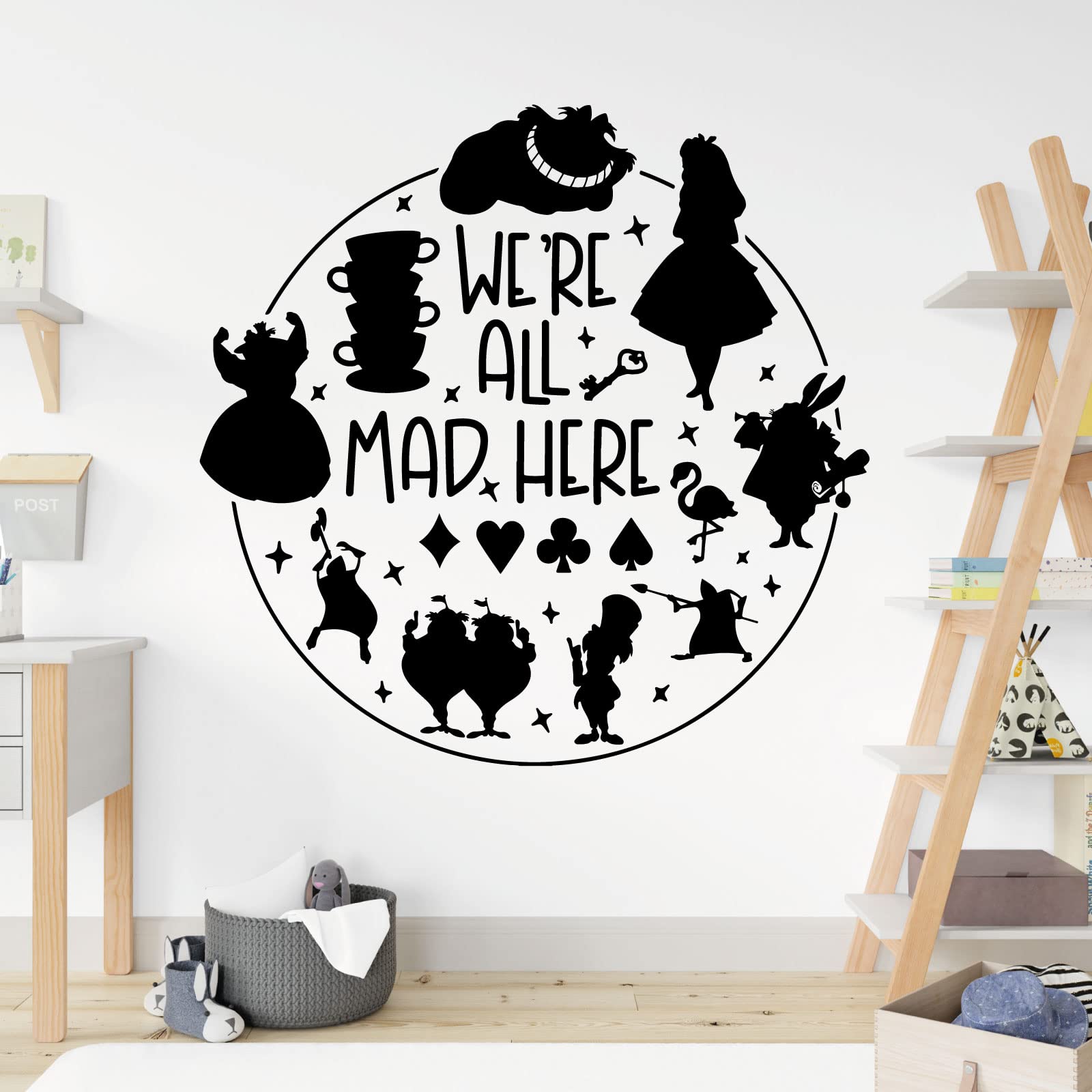 We're All Mad Here - Alice in Wonderland Story - Book Film Quote Decal Wall Sticker [Large] [Black]