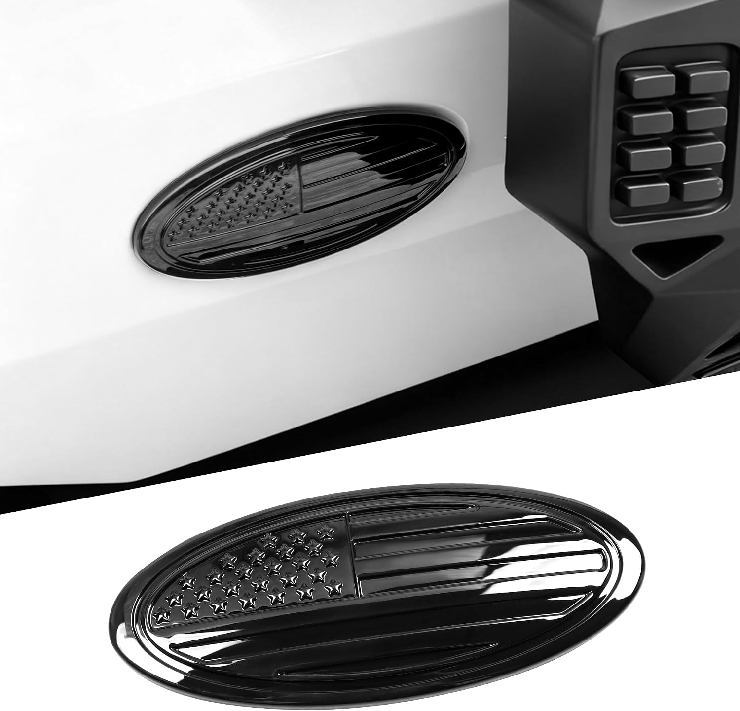 5" Tailgate Emblem Cover Compatible with 2021-2025 Ford Bronco 2/4 Door and Bronco Sport, Decoration Overlay Emblem Stickers Accessories American Flag Decor, 1 Pack Black