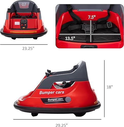 Miniatura 7 de Aosom Coche de parachoques de 12 V para niños de 1.5 a 5 años, parachoques eléctrico con giro de 360 grados, control remoto, luces LED y música, rojo