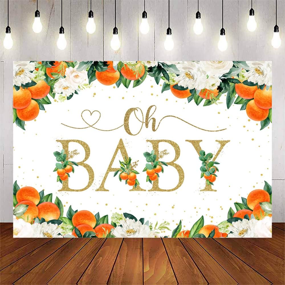 Avezano Orange Baby Shower Backdrop 7x5ft Oh Baby Little Cutie Photo Background Newborn Kids Children Portrait Tangerine Baby Shower Dessert Table Banner