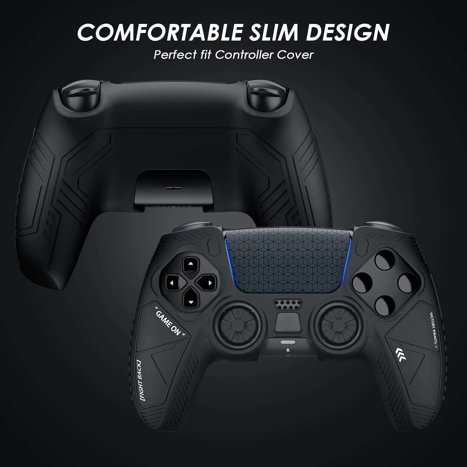 2 pcs Anti Slip Cover Skin for PS5 Controller,JORREP Housse antidérapante en Silicone pour Manette PS5 avec emplacements pour Les Pouces, Autocollants pour pavé Tactile,Noir