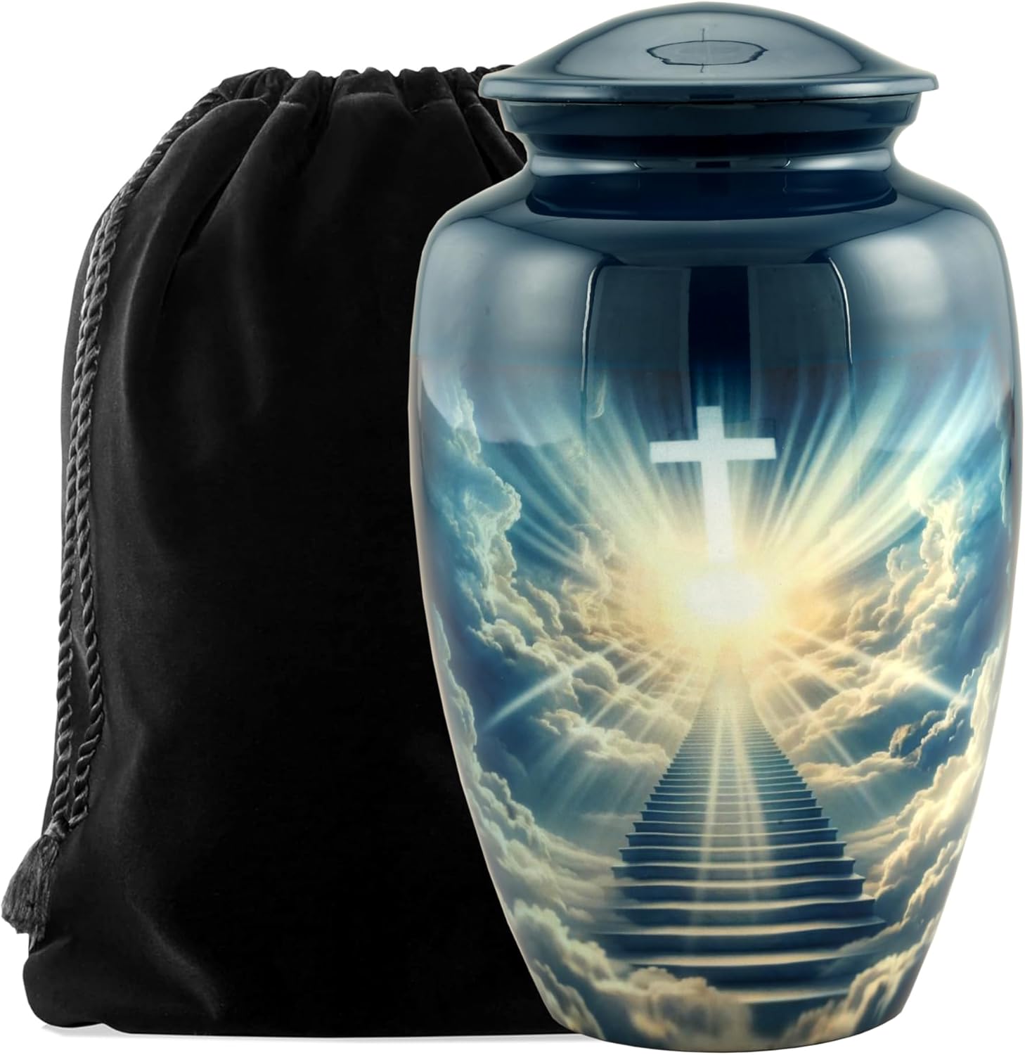Heaven Urn with Velvet Bag, Cross Urns for Human Ashes Adult, Memorial Decorative Cremation Urn for Adult Ashes, 200LB Urns for Ashes with Velvet Bag (Heaven 1, 10.5 inches, Heaven)