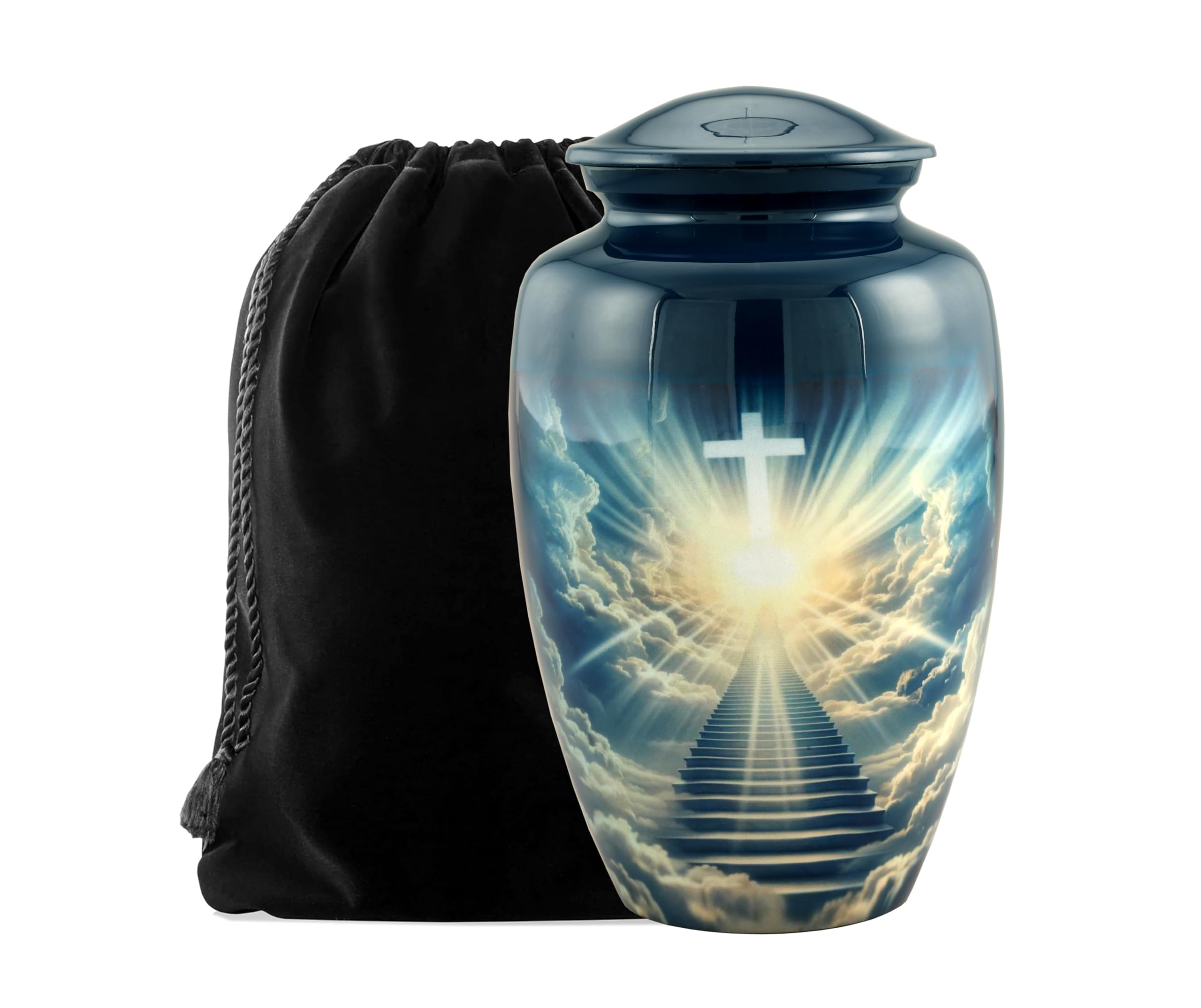 Heaven Urn with Velvet Bag, Cross Urns for Human Ashes Adult, Memorial Urns, Decorative Urns, Cremation Urn for Adult Ashes, 200LB Urn for Ashes with Velvet Bag (Heaven 1, 10.5 inches, Heaven)