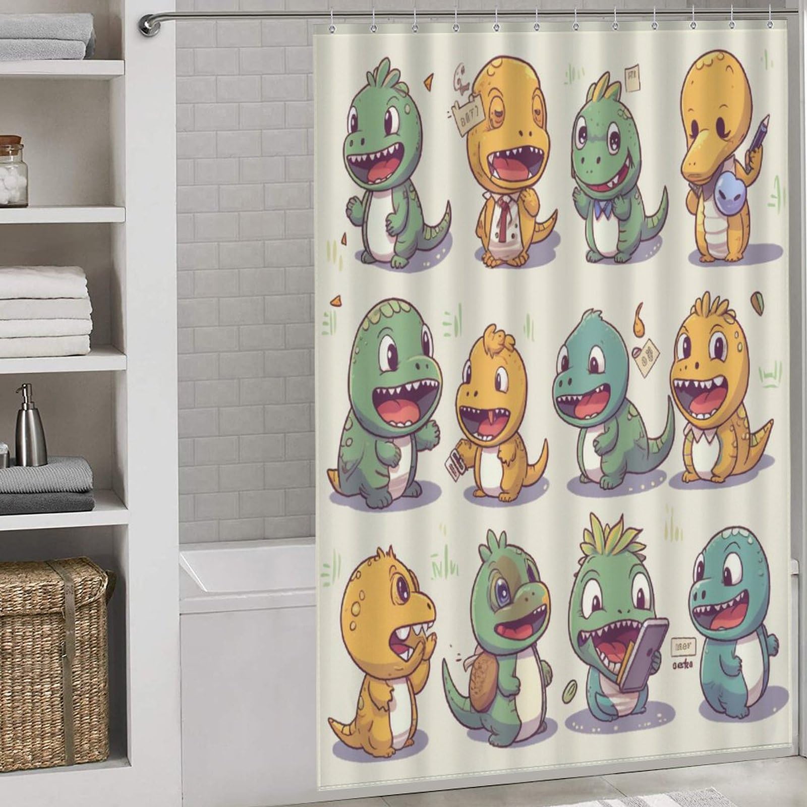 Rideau de douche tissu dinosaure anti-moisissure 152x183cm avec 12 œillets solides