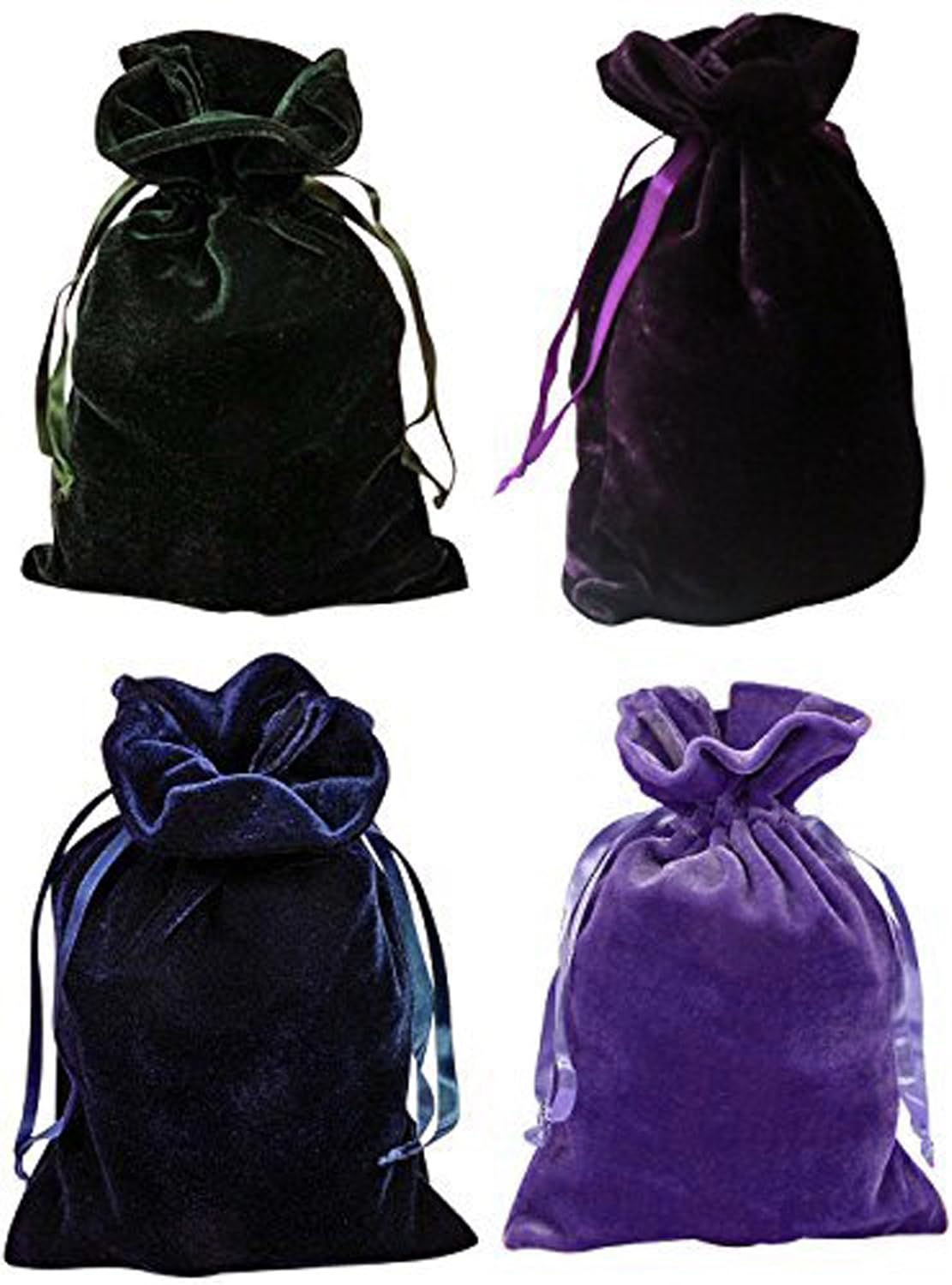 Huji Luxurious Cloth Velvet Soft Tarot Magic Drawstring Bags Jewelry Pouch Bags Tarot Card Size Dice Bags Bundle of 4: Moss Green, Navy Blue, Purple, and Indigo 6" X 9" (1, Pack of 4)