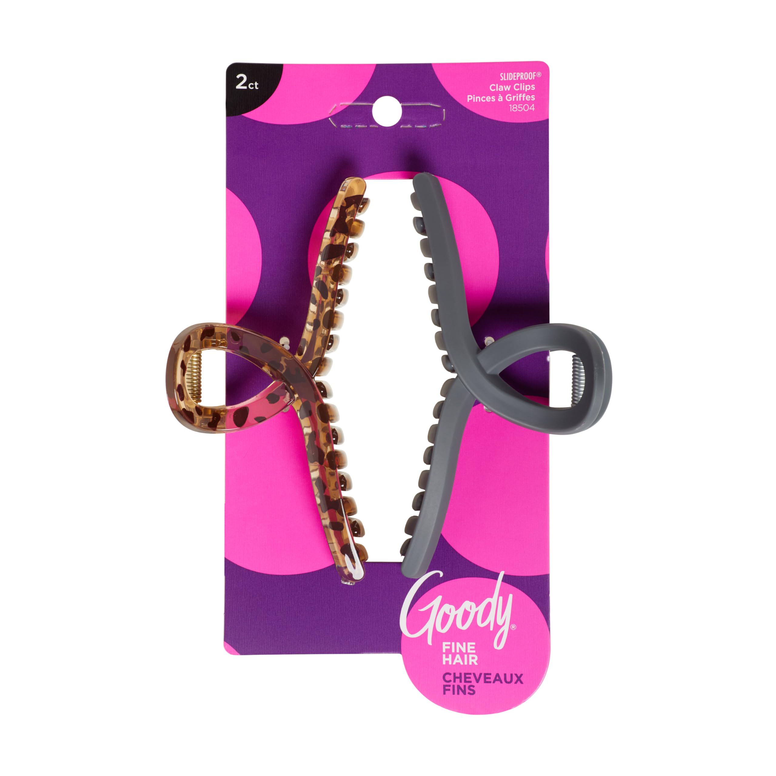 Goody SlideProof Ribbon Claw Clips - 2 Ct, Black & Tortoise Shell