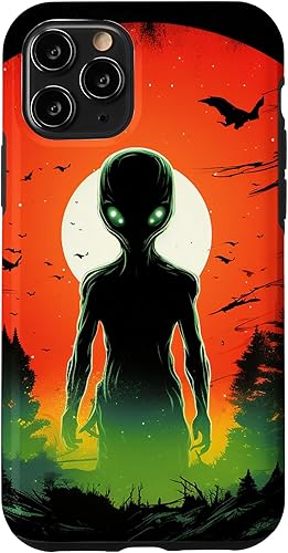 Vista 22 de iPhone 14 Pro Cute Green Alien Head UFO Space Face Alien Case