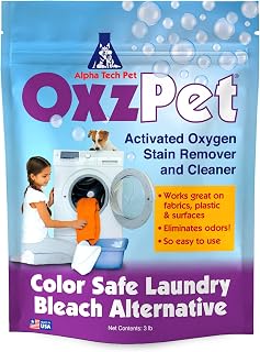 OxzPet Laundry Whitener - Color Safe Bleach Alternative, Stain and Odor Eliminator Pet Detergent for Fabrics and Surfaces, 3 LB by Alpha Tech Pet