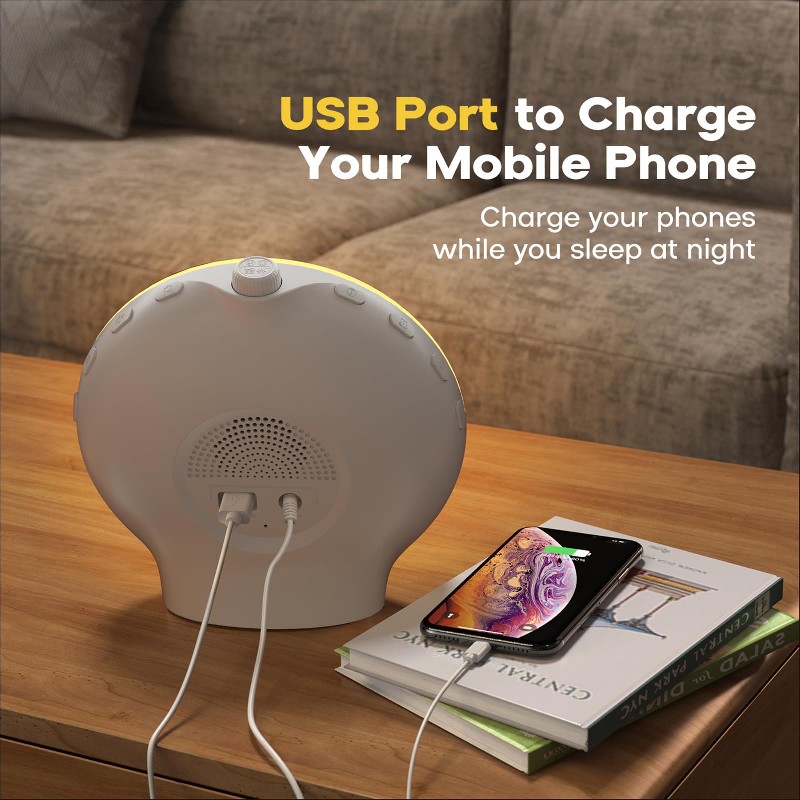 Reloj despertador digital con doble alarma, 7 sonidos naturales, lámpara de estado de ánimo que cambia de color, luz nocturna con sonido de alarma múltiple