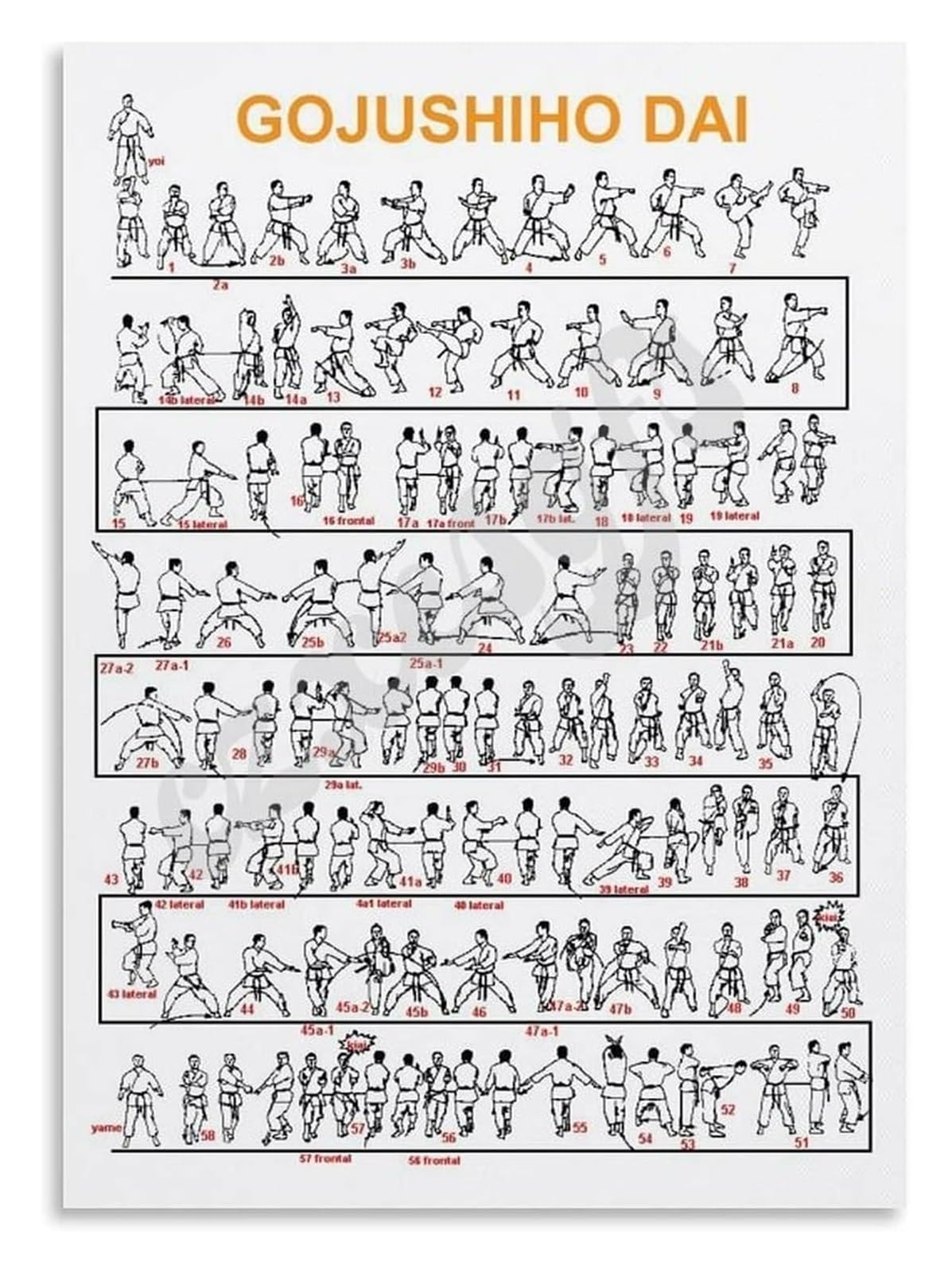XGINERFEX Training Chart Karate Kata Sequence Poster Canvas Wall-Art for Martial Arts Dojo Traditional Form Guide(Framed,16x24inch(40x60cm))