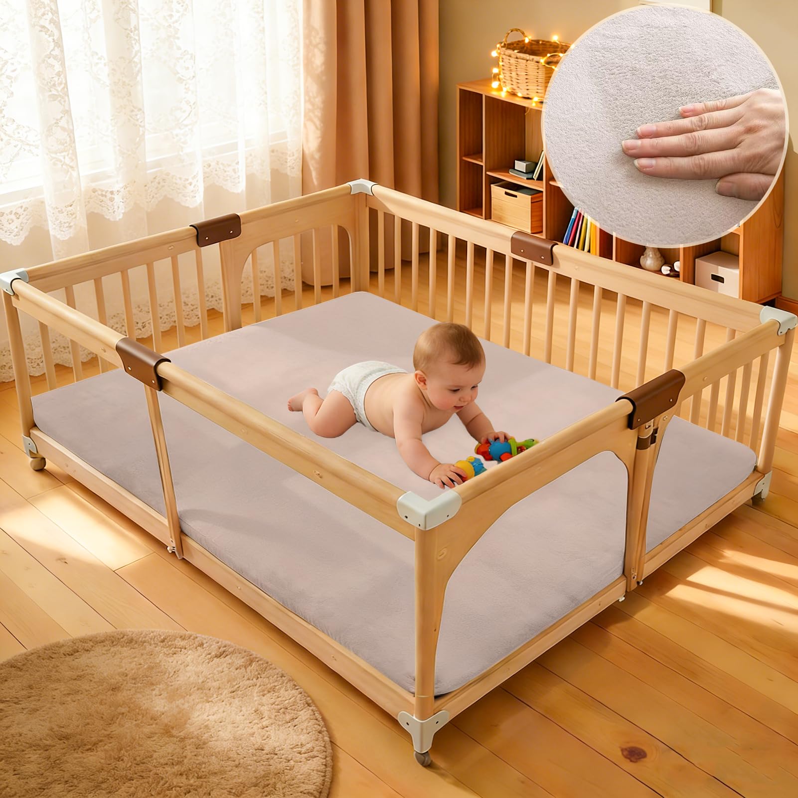 Tapis d'éveil et de Jeux Epais de 2.5cm, Beb Tapis pour Bébé Conception Antidérapante 150 x 180 cm Crème Tatami Tapis pour la Chambre Bebe, Chambre d'enfants pour Filles et Garçons