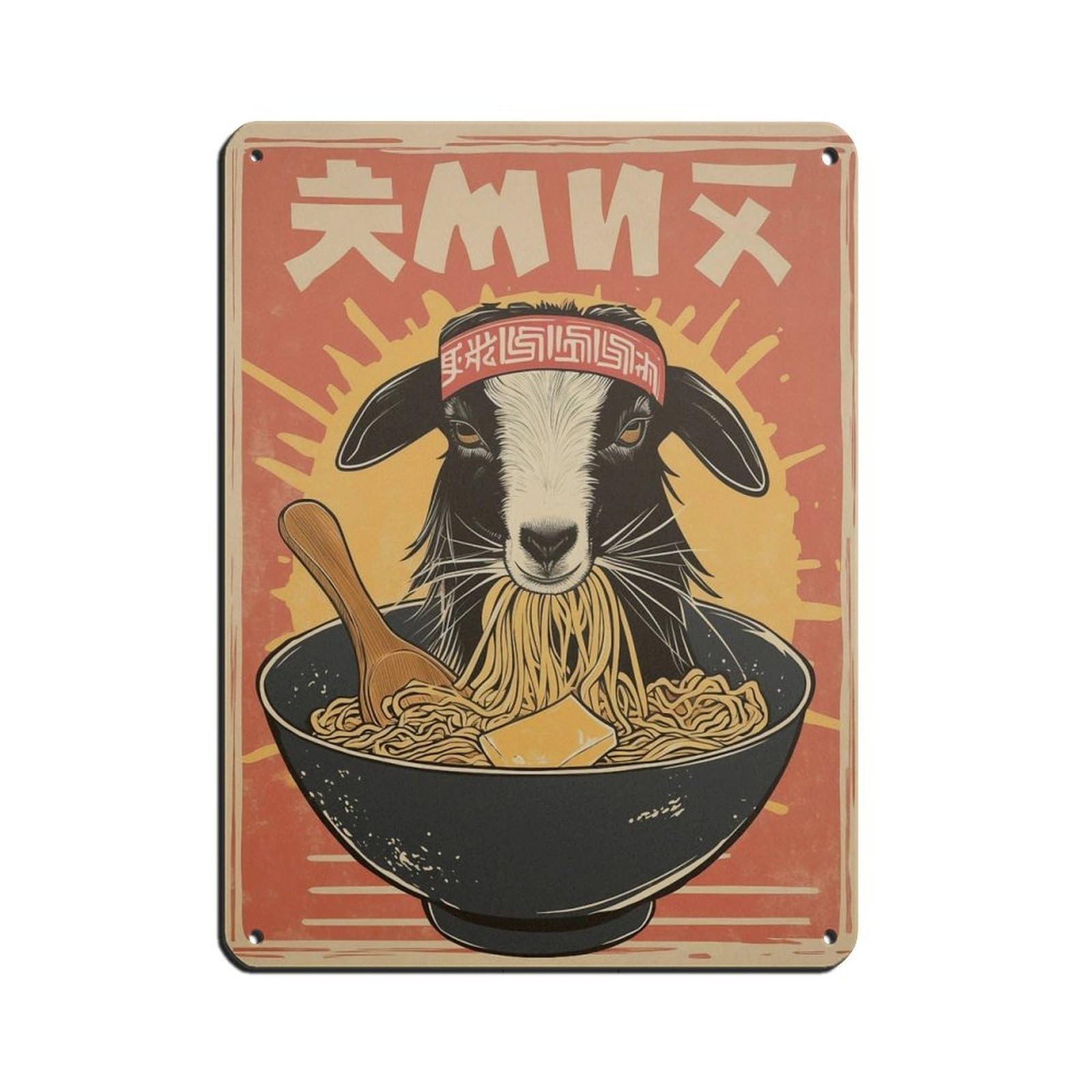 Lxwnze 30L X 40W Cm Leuke Poster Met Geit Die Ramen Eet Retro Poster Metal Tin Sign Chic Art Retro Iron Painting Bar People Cave Cafe Family Garage Poster Wall Decoration 12X16inch(30X40cm)
