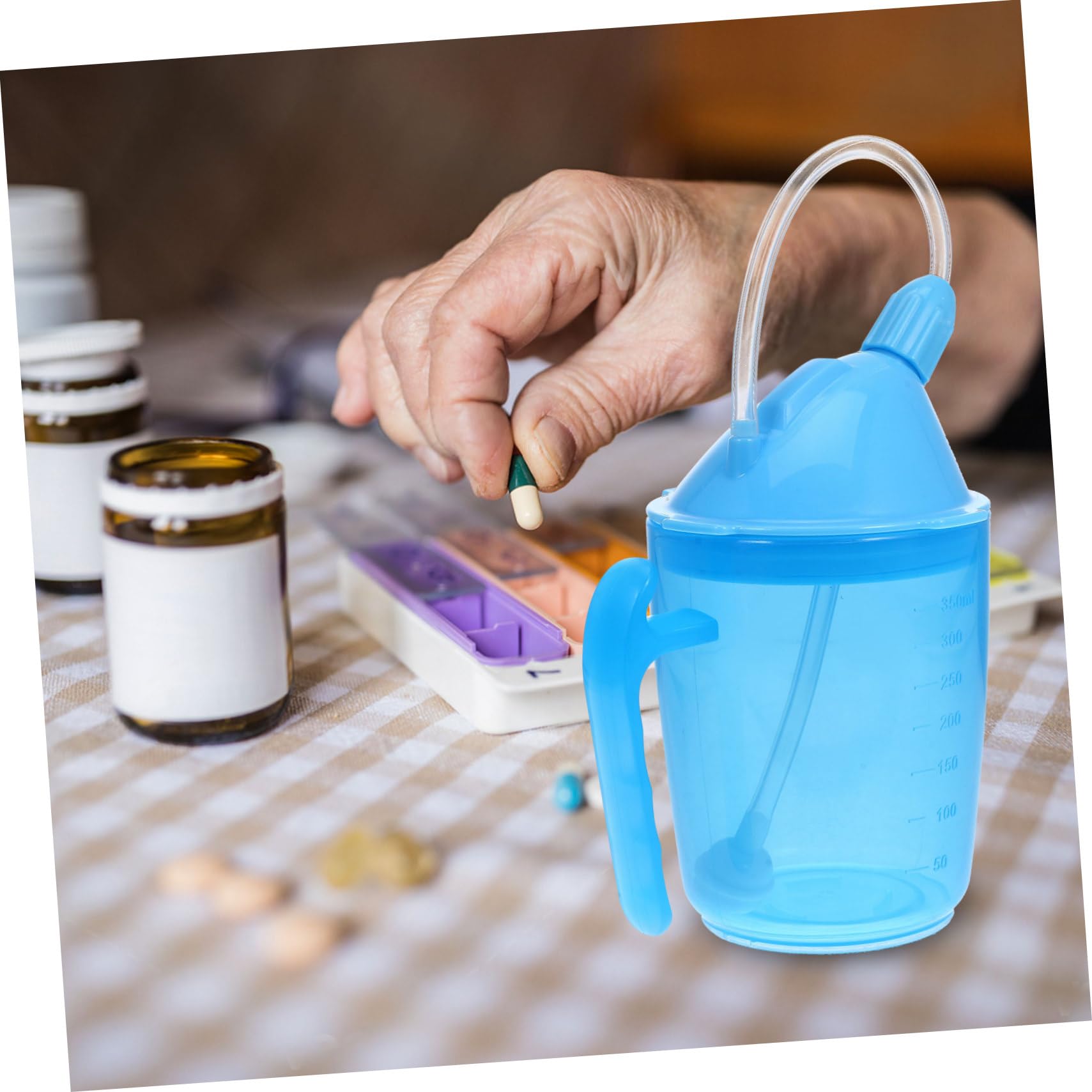 Anneome Taza de agua para pacientes discapacitados, taza de dieta líquida, taza para paciente postrado en cama, taza de alimentación convaleciente, vaso irrompible, vaso para beber de vidrio para