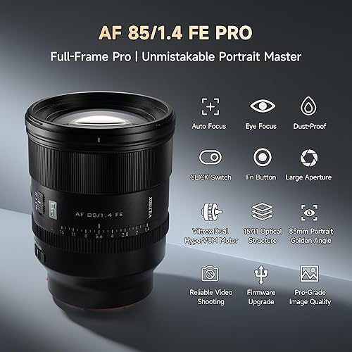 Vista 55 de VILTROX 75mm f/1.2 E Lente para Sony E Mount, Lente PRO 75mm f1.2 de Enfoque Automático de Primera Calidad Compatible para Cámaras sin Espejo Sony E