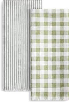 Set of 2 Gingham Stripe Waffle Kitchen Towel, Quick Dry Dish Towel with Hanging Loop, Absorbent Hand Towel 18 x 30, Kitchen Decor, Housewarming Gift