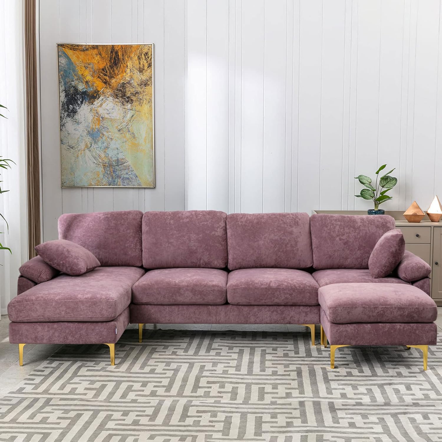 KIVENJAJA UShaped Sectional Sofa Couch, Modern Velvet L