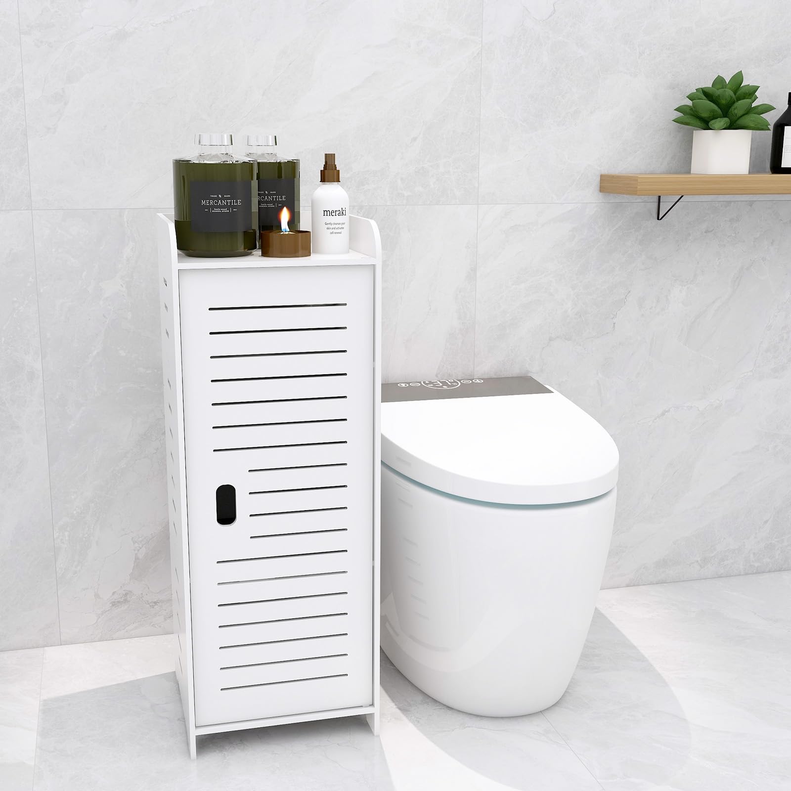 LANTUS Kleiner Aufbewahrungsschrank für Toilette, Badezimmerschrank, Toilettenpapierhalter mit Schrank und verstellbaren Einlegeböden, 30 x 30 x 80 cm, Weiß