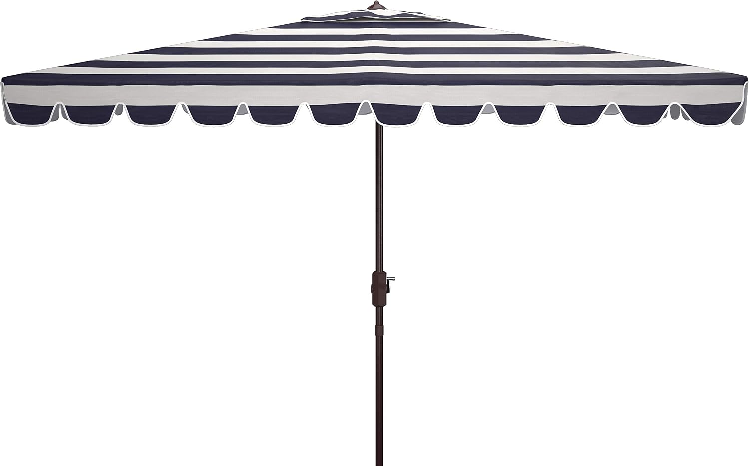 Safavieh PAT8311C Outdoor Vienna Navy and White 6'6" x 10' Rectangle Crank UV Protected Umbrella