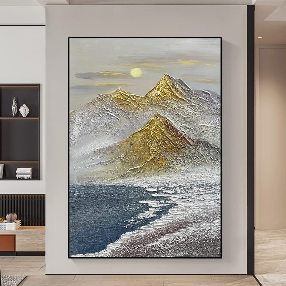Peinture à l'huile paysage abstrait or tableau grand format mural haut de gamme