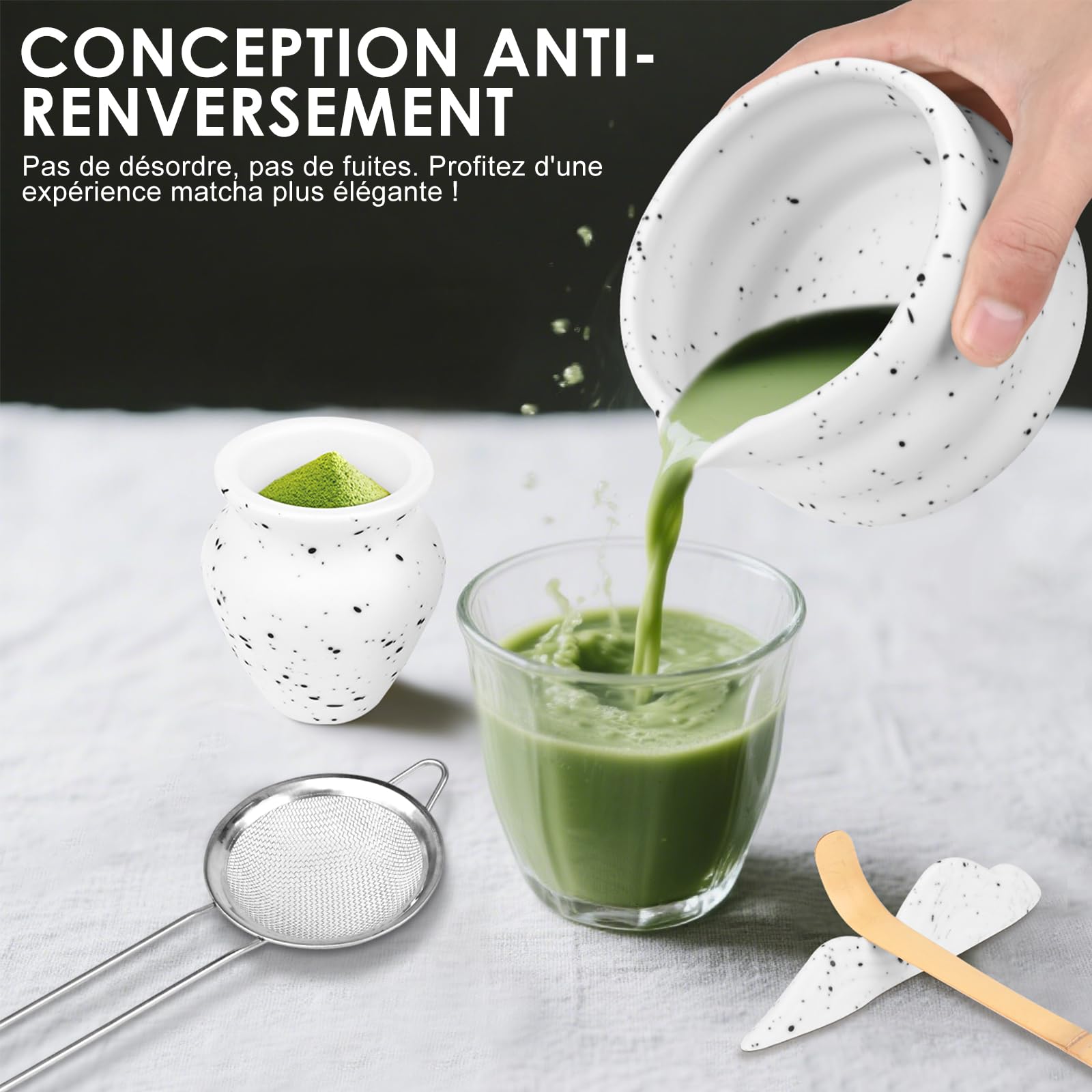 Lot de 7 bols à matcha beige