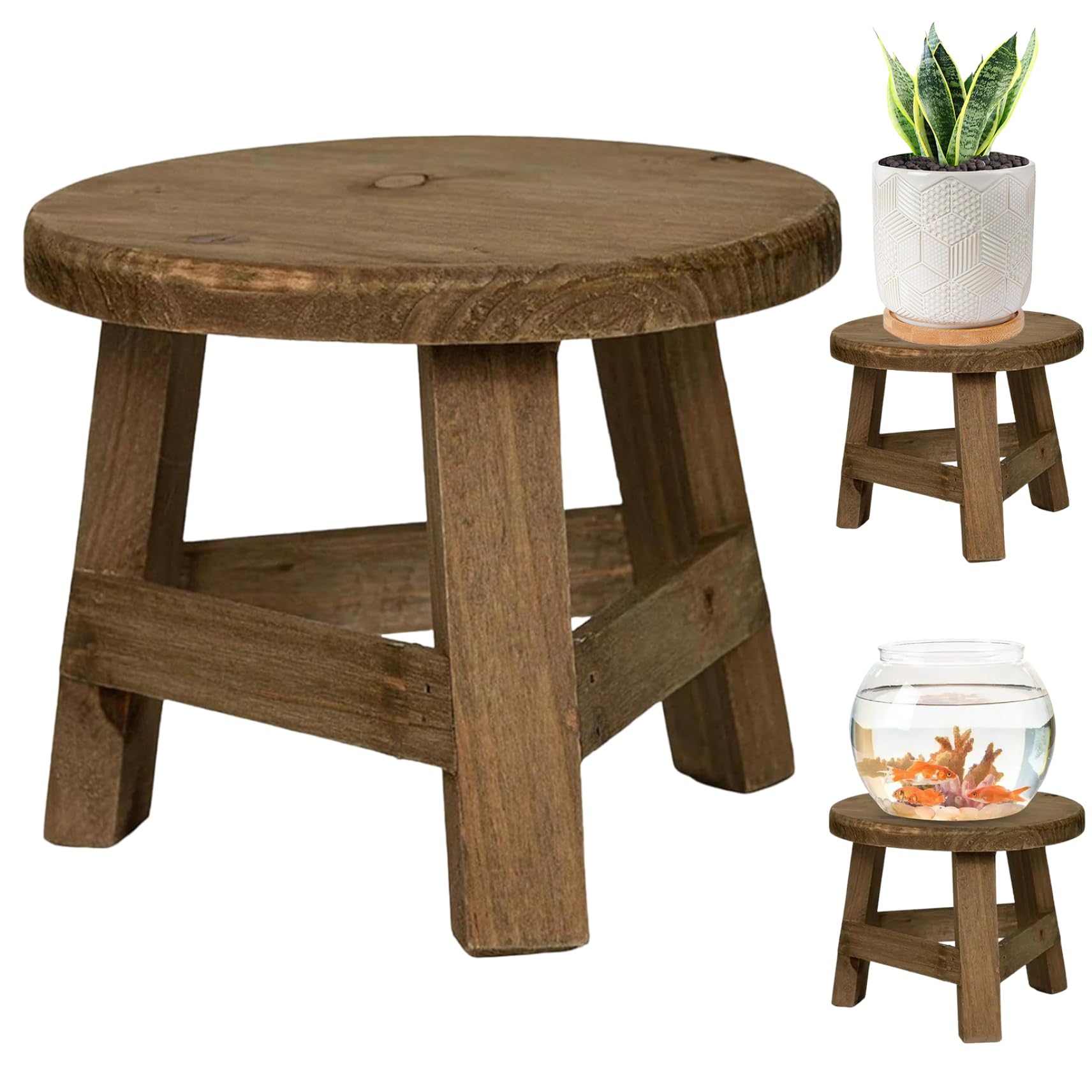 Pflanzenhocker, 7x6 Zoll runder Holzpflanzenhocker, rustikaler dekorativer Kleiner Holzhocker für Innenbonsai Sukkulenten Topf, Haus, Garten, Terrasse