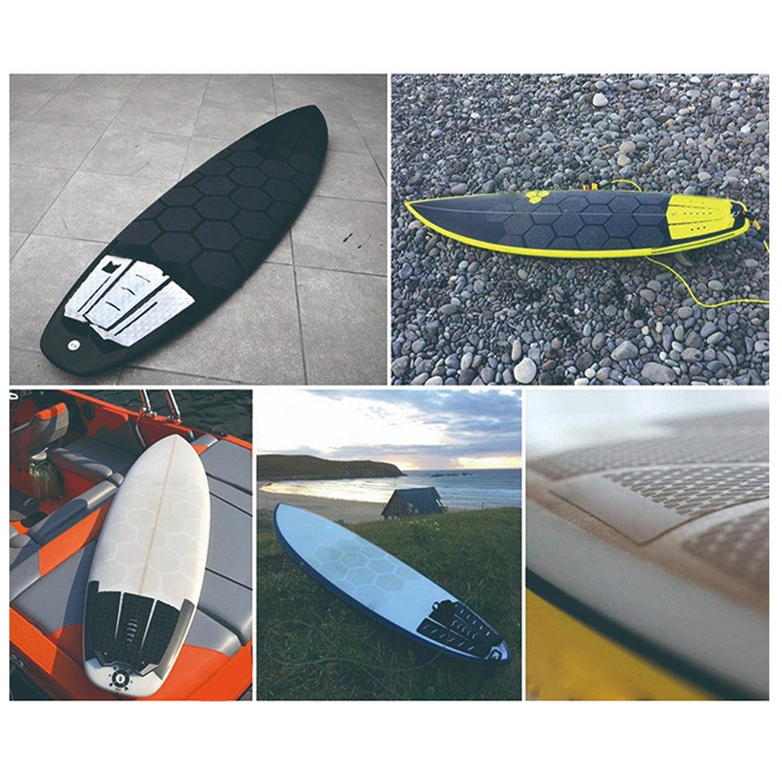 LOVIVER Hexagon Surfboard Traction Pads Tapis antidérapant Surf Adhésif Pads pour Paddle Board Surf Équipement Blanc