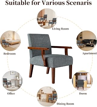 Accent Chairs Set of 2 with Side Table, Retro Solid Wood Arm Chair, Upholstered Living Room Chairs, Kitchen Chairs with Arms and Cushion for Small Space (Grey)