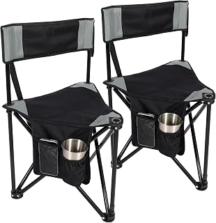 REDCAMP 2 Pack Lightweight Tripod Camping Chairs with Backrest - Portable Folding 3-Leg Stool for Fishing, Hunting, Golf, Backpacking - Black
