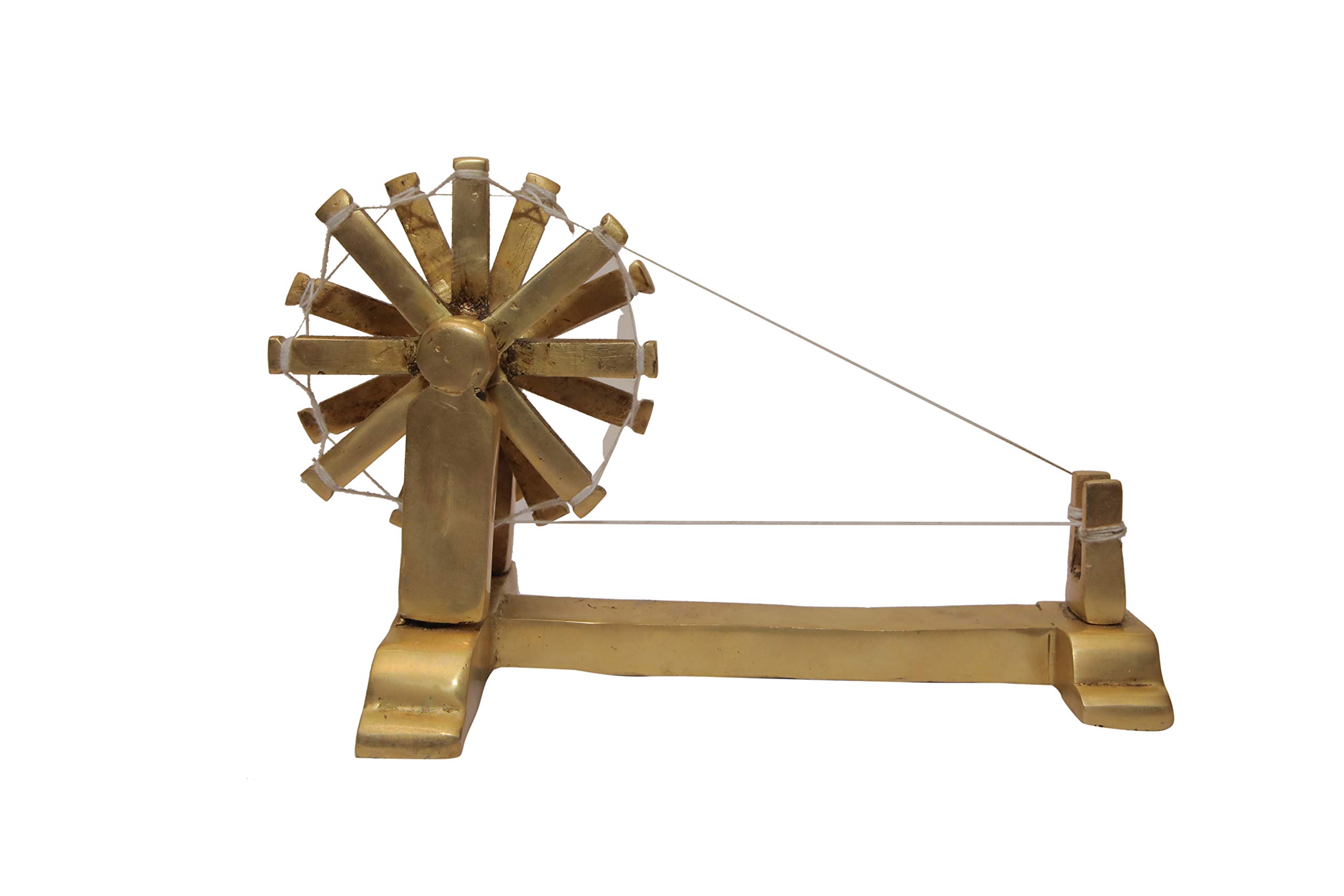 Bharat Haat Brass Gandhi Ka Charkha Mahatma The Spinning Wheel Spin Charkha Showpiece Home Decor Handicraft Art (7.5 x 4.8 x 5 inch, Yellow) BH07187