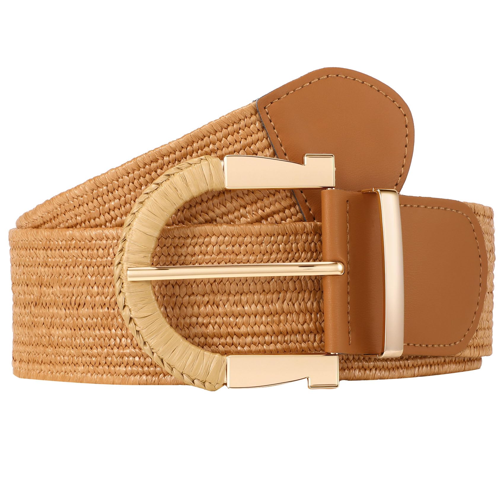 JASGOOD Straw Woven Belt for Women Dresses Boho Elastic Braided Belt Rattan Raffia Belts Ladies Wide Belt,1.97
