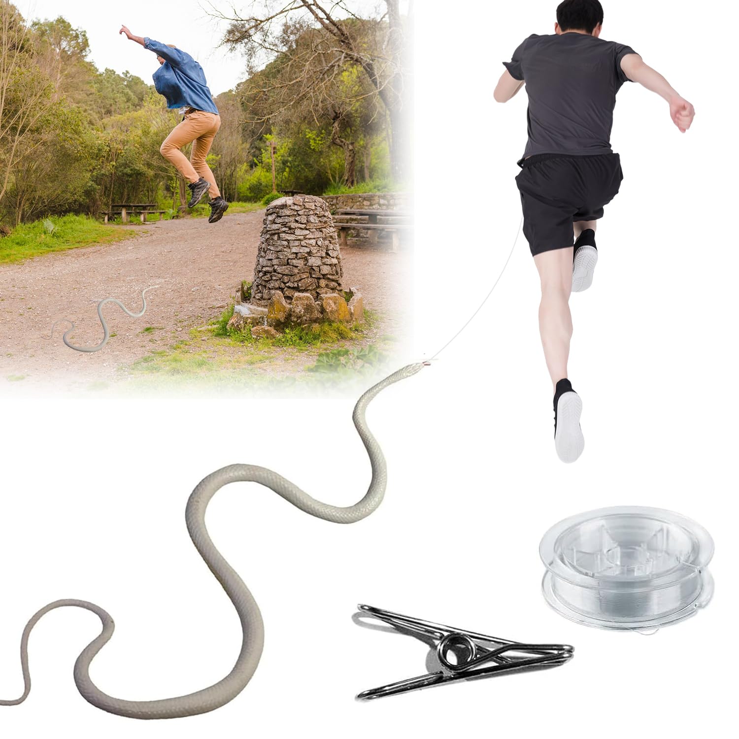 Snake Prank with String Clip, Golf Snake Prank with String and Clip, Clip on Snake Prank, DIY Golf Snake Prank with String and Clip, Snake on a String Prank, Rubber Snake Prank (C)