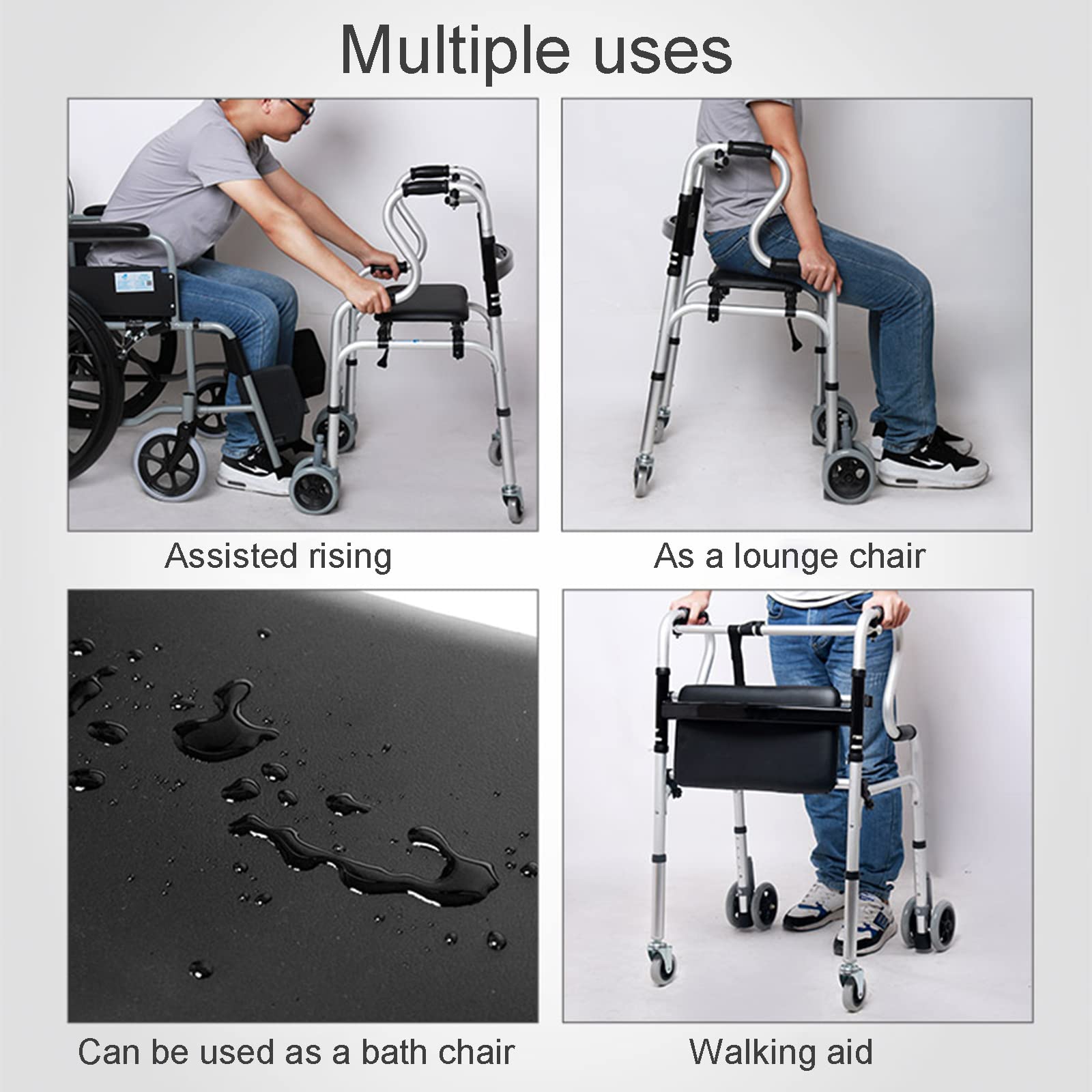 Andador con Ruedas Andadores para Personas Mayores Andadores Ligeros para Personas Mayores para Personas Mayores Ajustables con Asiento y Bolsa de Almacenamiento, D