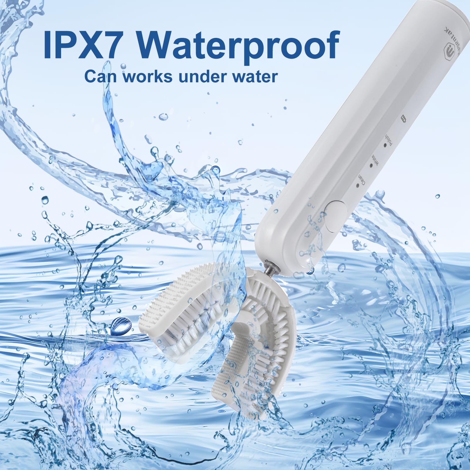Cepillo de dientes ultrasónico en forma de U para adultos, cepillo de dientes eléctrico para limpieza de 360 grados con carga inalámbrica, impermeable IPX7, 3 modos para blanquear los dientes