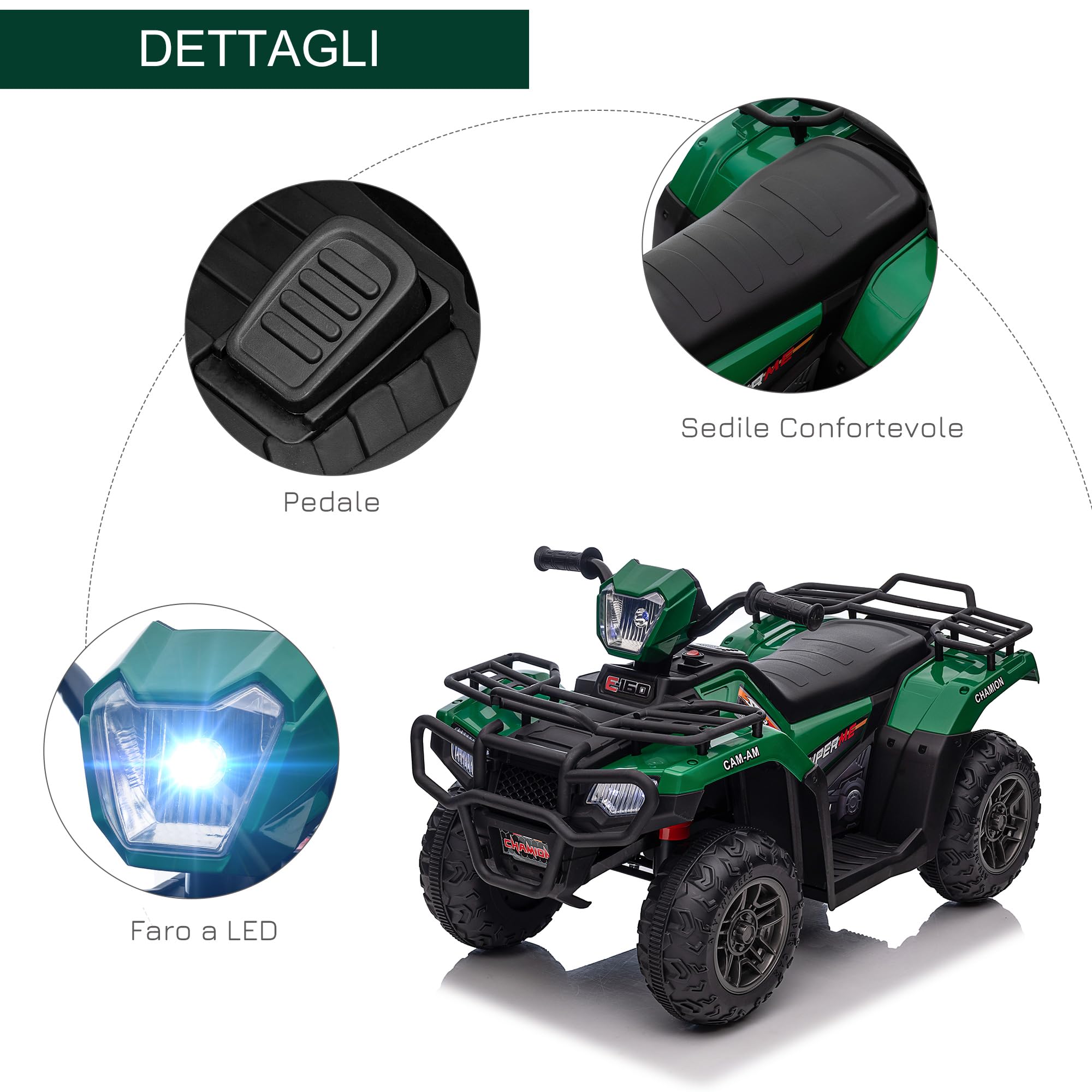 HOMCOM 12V Quad Elettrico per Bambini 3-5 Anni 88x45x50 cm Nero Verde
