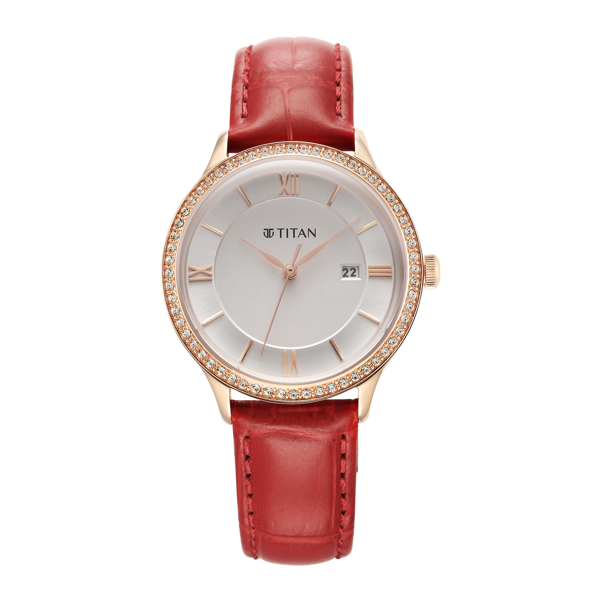 Titan Bright Leathers Silver Dial Analog with Date Red Leather Strap Watch for Women-NS95247WL01 (B0CCS5M39Y) Amazon Price History, Amazon Price Tracker