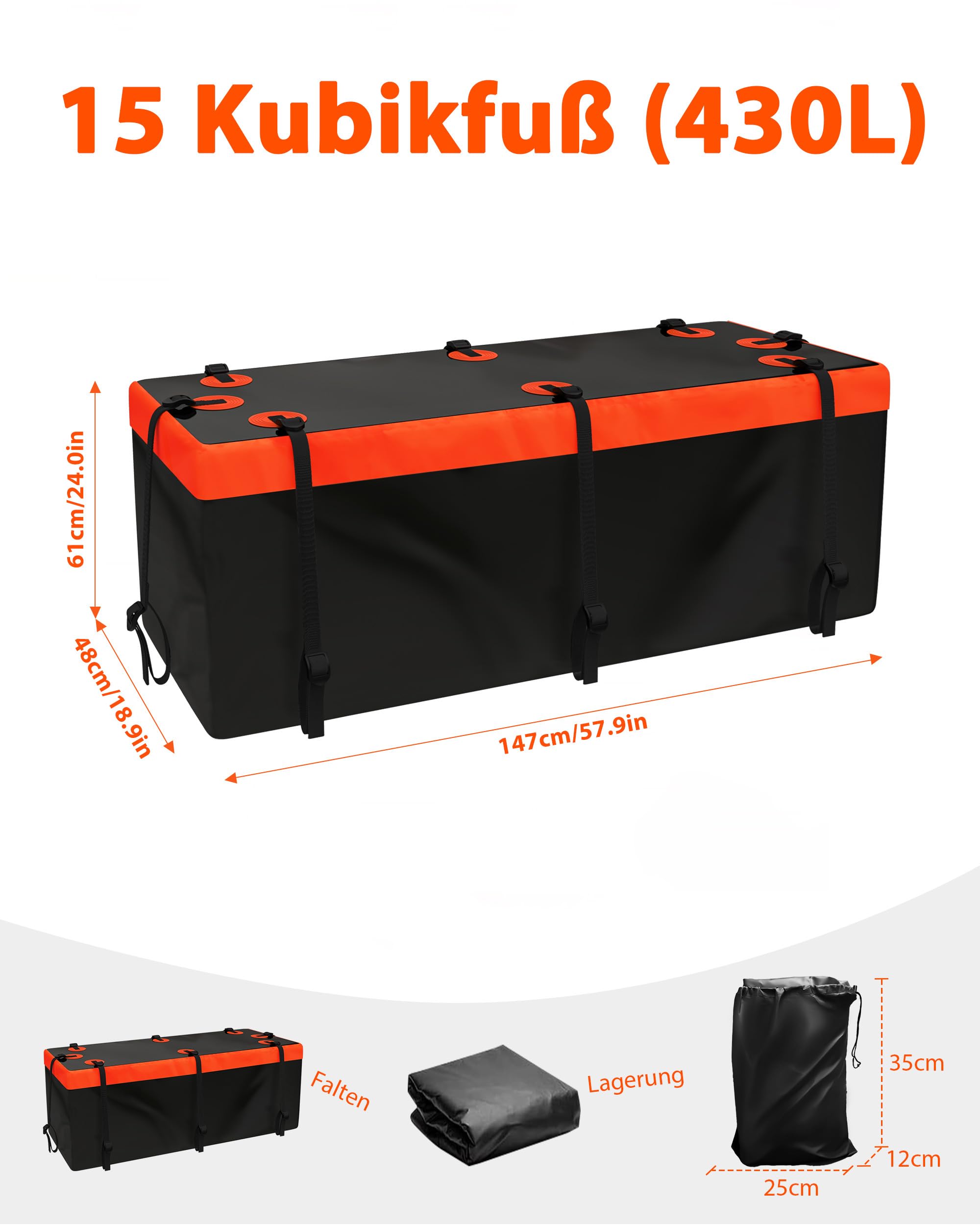 Signstek Portabagagli posteriore softshell per gancio di traino, custodia posteriore impermeabile, 15 piedi cubi, borsa posteriore pieghevole da 430 l, 147 x 48 x 61 cm