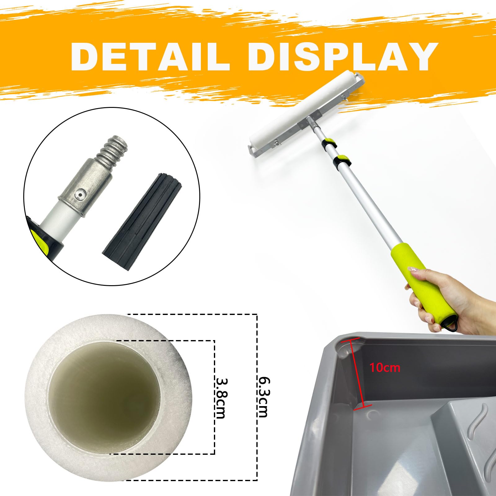 Kit de 7 rodillos de pintura, marco de rodillo de metal ajustable de 14 a 25 pulgadas, poste de extensión grueso de 2 a 4 pies, 4 cubiertas de rodillo de pintura de microfibra de 18 pulgadas, bandeja