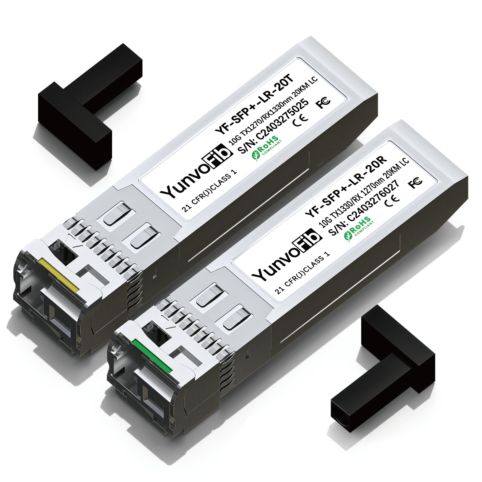 Émetteur-récepteur optique 10 Gbps bidirectionnel 1330 nm-Tx/1270 nm-Rx et 1270 nm-Tx/1330 nm-Rx LC 20 km SFP+ (LRA+LRB)