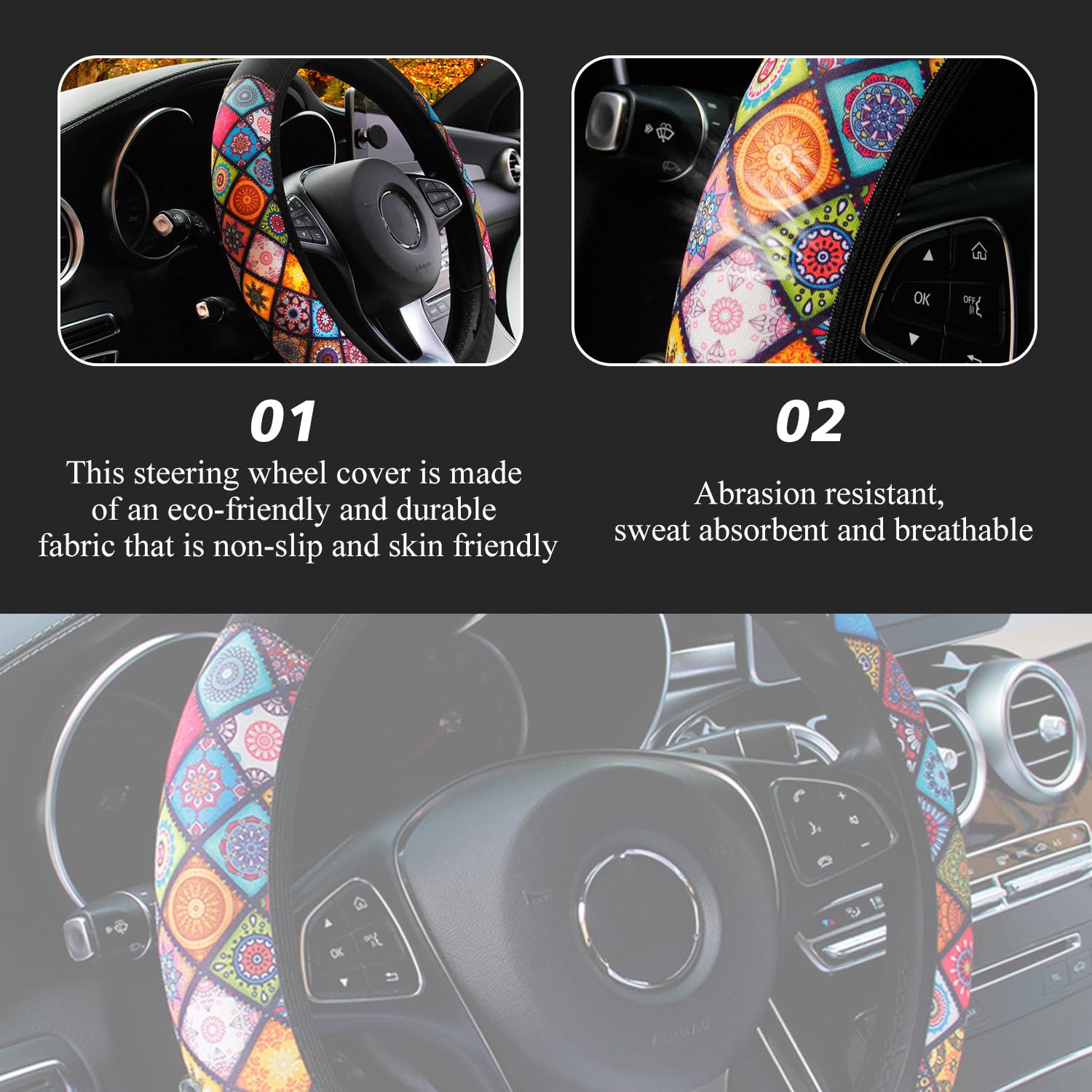 1 Pezzo Coprivolante Auto, Coprivolante in stile nazionale, Copri Sterzo in Microfibra Traspirante e Antiscivolo, Coprivolante che Assorbe il Sudore 37-38cm Universale