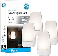 GE LED Plug-in Night Lights with Dusk to Dawn Sensor, Warm White Glow, Compact Design, 4-Pack for Bedroom Bathroom Hallway