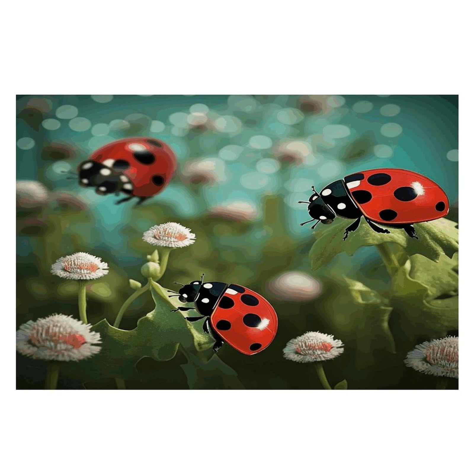Ladybug Landscape Placemats Heat-Resistant Washable Place Mats Anti Slip Dining Table Place Mats Wipeable Dining Table Mats Kitchen Decoration Placemats 17.7’’×11.8’’