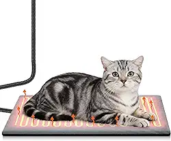 Roicaholy Cama aquecida para gatos – Almofada impermeável para aquecimento externo com capa de lã com zíper, temperatura constante, 40 x 30 cm, cabo de 1,8 m, 45 W, preta