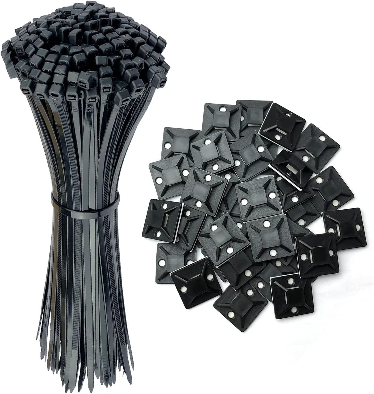 100 Pack Black Plastic Nylon Cable Ties with 60 Pieces Strong 25x25mm/1inch Self Adhesive Wire Tidy Clips Mount Base Holders Small Zip Tie 150×2.5mm(6×0.1inch) for Cable Management